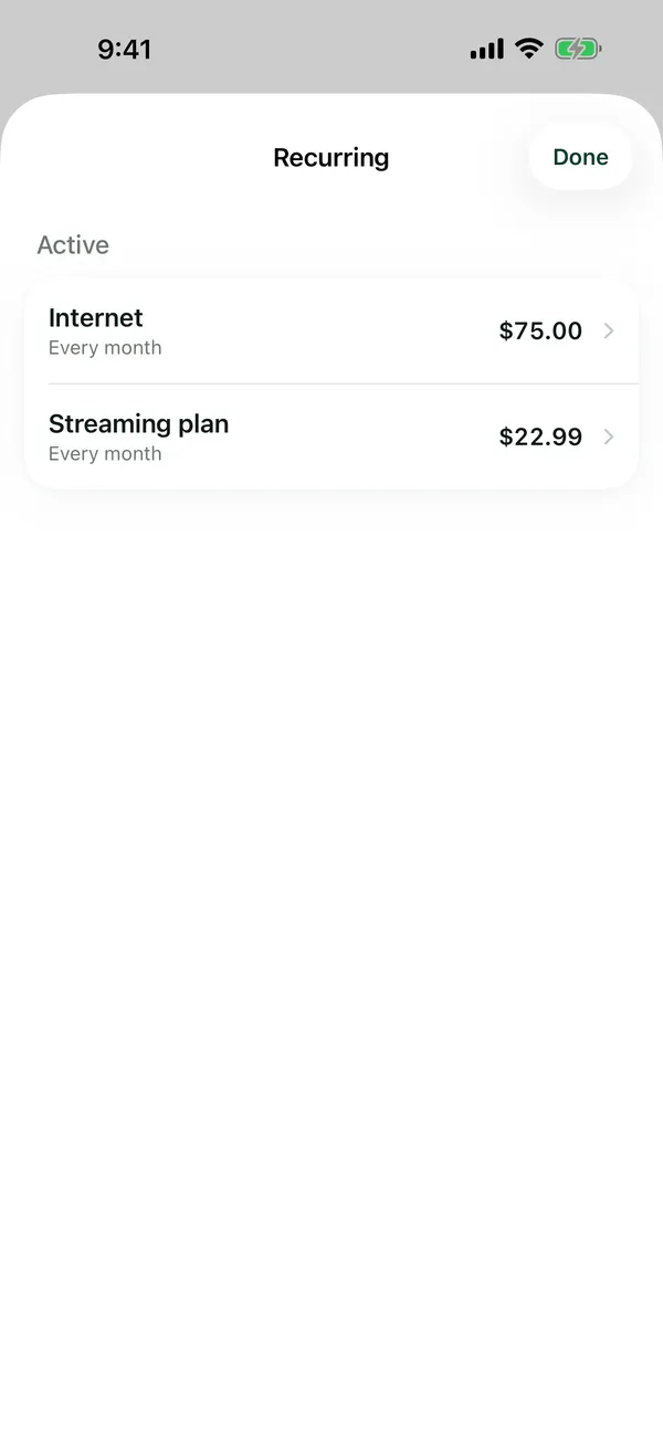 Recurring list with two repeating bills